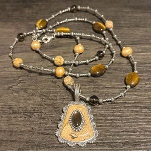 Carolyn Pollack Sterling Silver Jasper Tigers Eye Pearl Necklace & Pendant Women